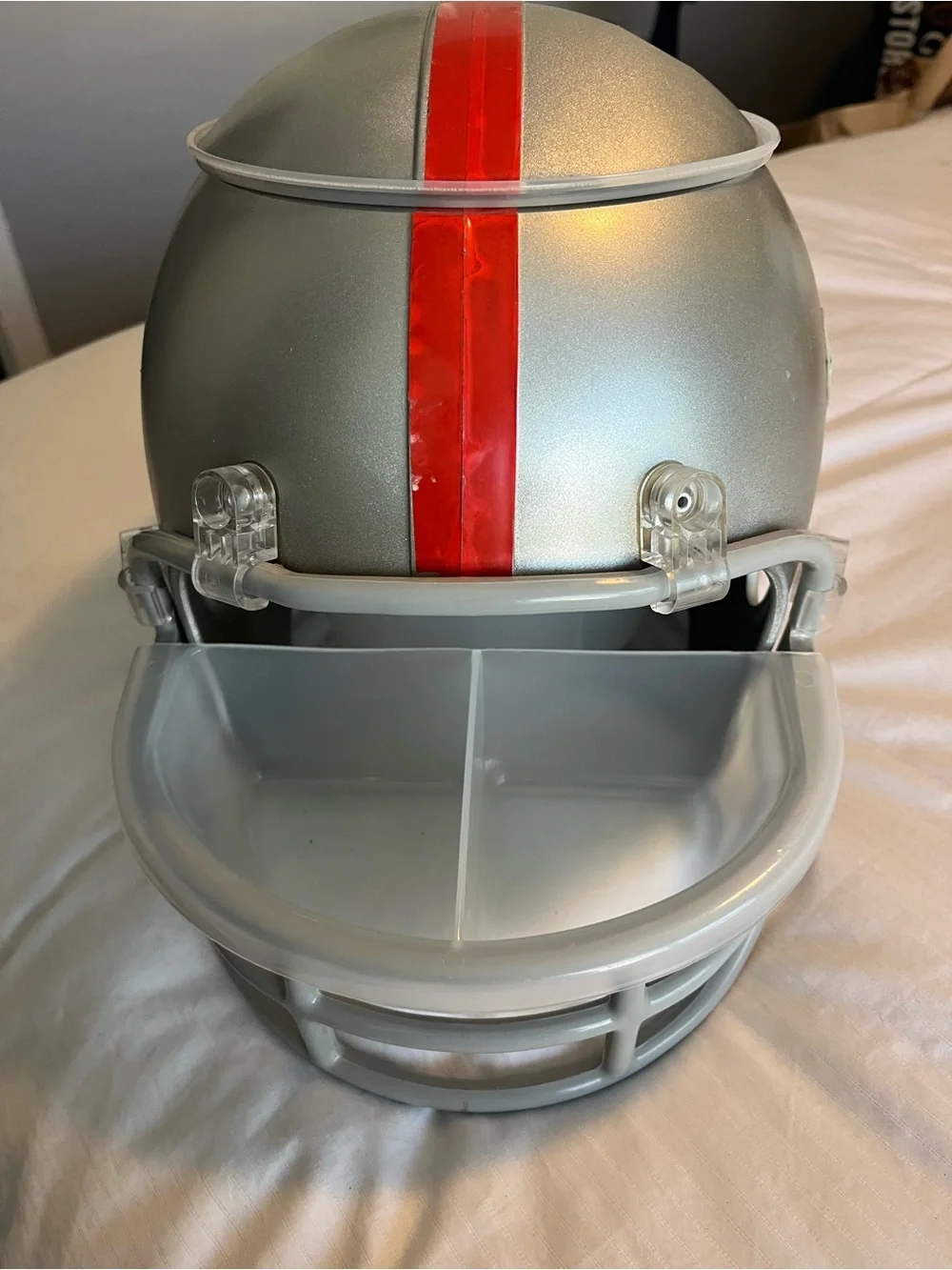 Silver Football Helmet Chip N Dip Dish with Red Stripe